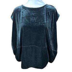 Alfani Top Boat Neck Black Velour Velvety Look Cap Sleeve Oversized Small